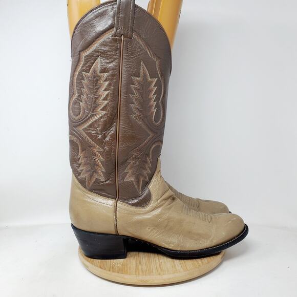 Sanders Boots Men 9.5 E WIDE Two Tone Brown Leather Retro Cowboy Western Vintage - Picture 8 of 16